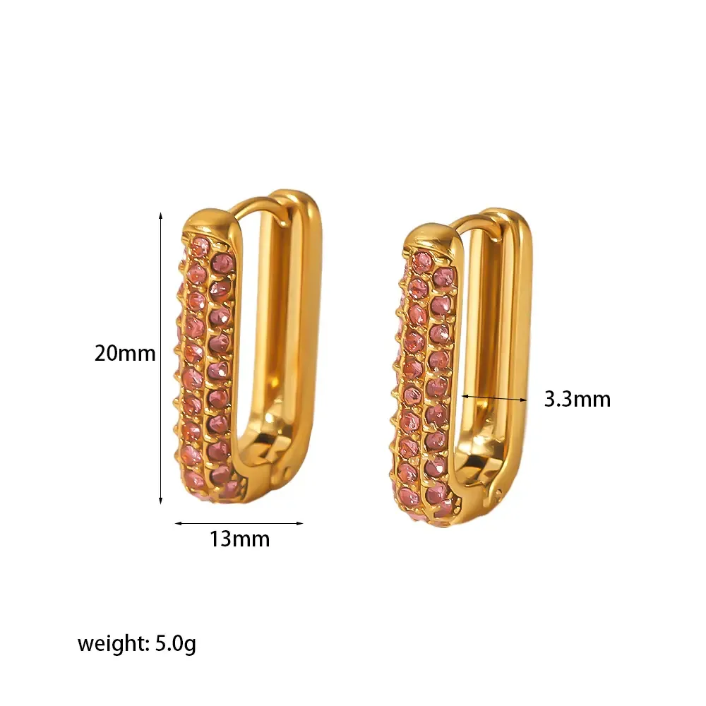 1 Paire De Boucles D'Oreilles Rectangulaires En Acier Inoxydable Plaqué Or  Avec Perles De Diamant Élégantes Et Simples Pour Bijoux Pour Femmes À Porter Au Quotidien Image2