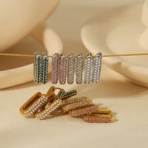 1 Paire De Boucles D'Oreilles Rectangulaires En Acier Inoxydable Plaqué Or  Avec Perles De Diamant Élégantes Et Simples Pour Bijoux Pour Femmes À Porter Au Quotidien h5 