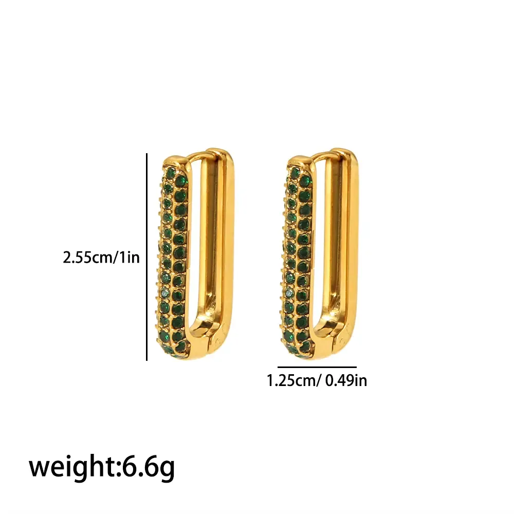 1 Paire De Boucles D'Oreilles Créoles Géométriques Classiques En Acier Inoxydable Plaqué Or Avec Strass Pour Femme Image2