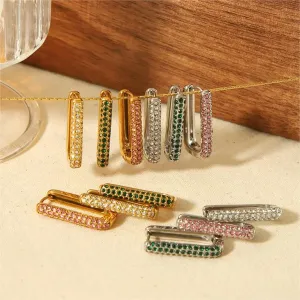 1 Paire De Boucles D'Oreilles Créoles Géométriques Classiques En Acier Inoxydable Plaqué Or Avec Strass Pour Femme h5