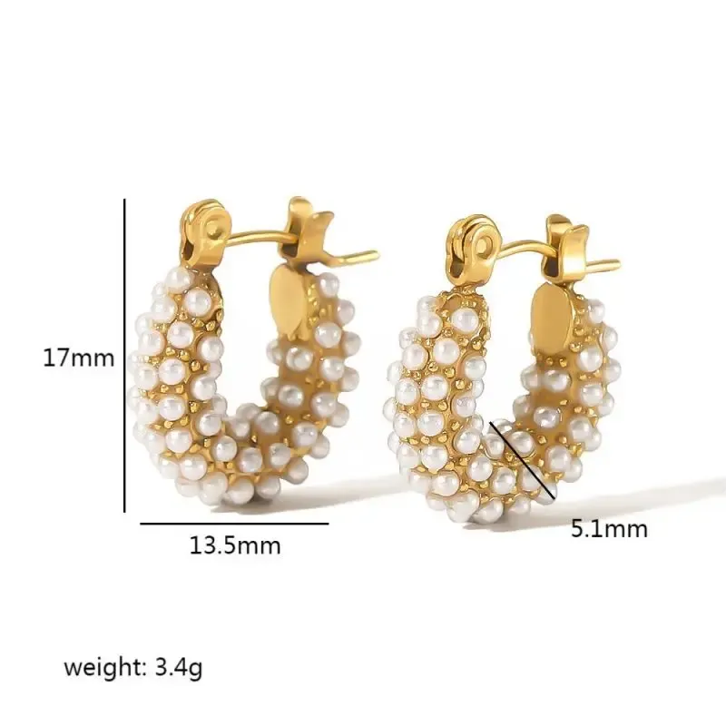 1 Paire De Boucles D'Oreilles Exquises Et À La Mode En Acier Inoxydable Plaqué Or  Avec Perles De Zircon Colorées Pour Femmes À Porter Au Quotidien Image2