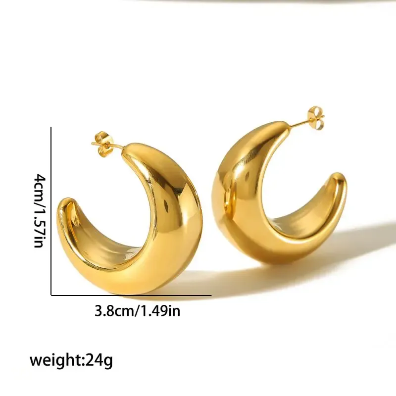 1 Paire De Boucles D'Oreilles Creuses Surdimensionnées En Acier Inoxydable Plaqué Or  Pour Bijoux Pour Femmes À Porter Au Quotidien Image2