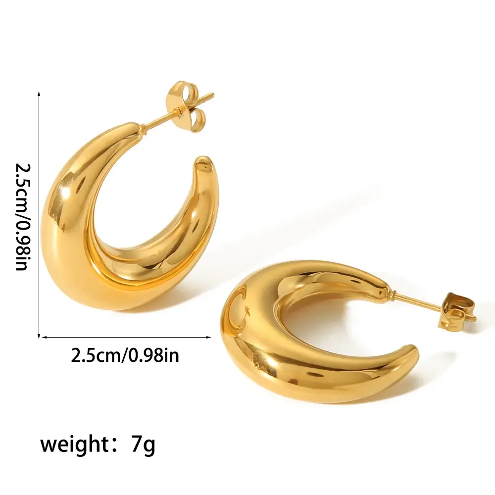 1 Paire De Boucles D'Oreilles Classiques En Acier Inoxydable Doré  En Forme De Croissant Creux Brillant Pour Un Usage Quotidien Pour Femme Image2