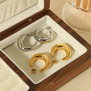 1 Paire De Boucles D'Oreilles Classiques En Acier Inoxydable Doré  En Forme De Croissant Creux Brillant Pour Un Usage Quotidien Pour Femme h5 