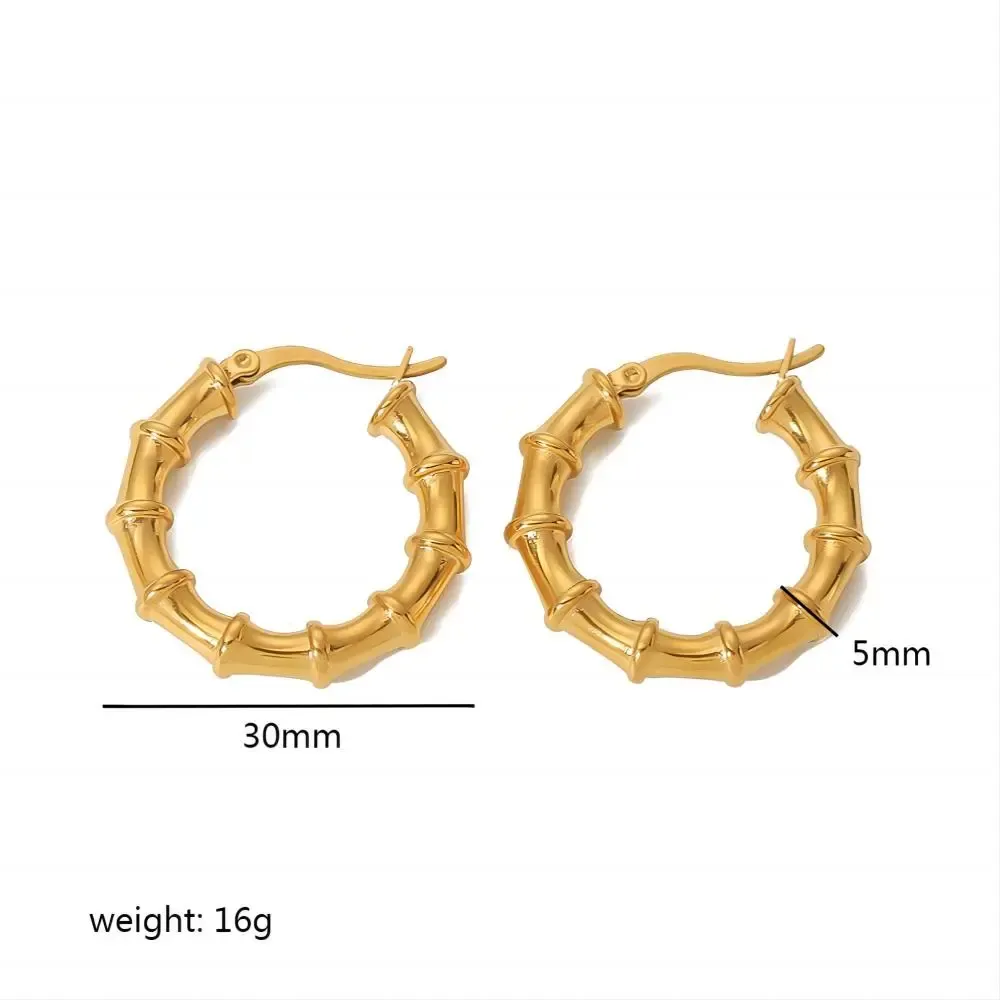 1 Paire De Boucles D'Oreilles Créoles En Bambou En Acier Inoxydable Plaqué Or , Simples Et Tendance, Pour Femmes, À Porter Au Quotidien Image2