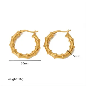 1 Paire De Boucles D'Oreilles Créoles En Bambou En Acier Inoxydable Plaqué Or , Simples Et Tendance, Pour Femmes, À Porter Au Quotidien h5 Image2