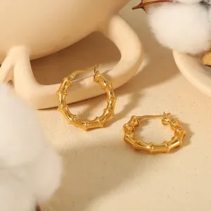 1 Paire De Boucles D'Oreilles Créoles En Bambou En Acier Inoxydable Plaqué Or , Simples Et Tendance, Pour Femmes, À Porter Au Quotidien h5 