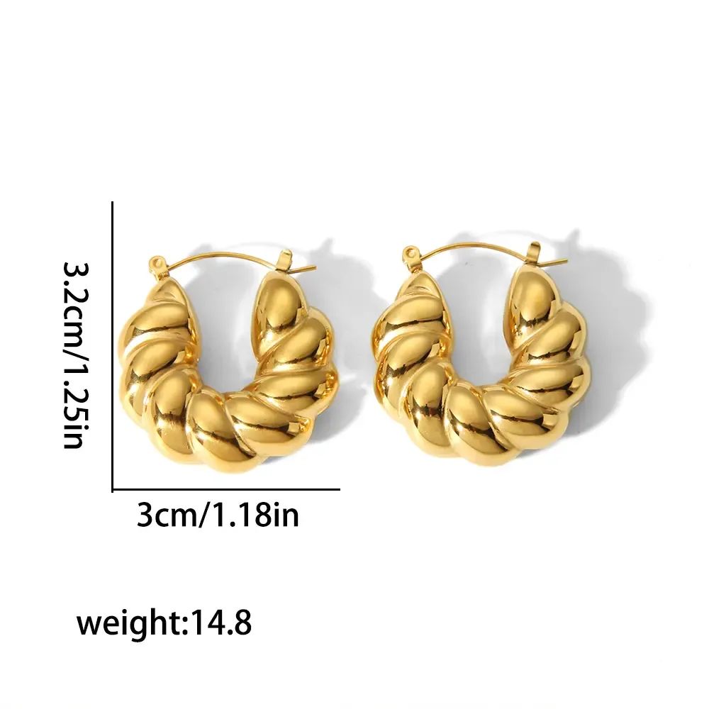 1 Paire De Boucles D'Oreilles Classiques En Acier Inoxydable Plaqué Or  En Forme De U Torsadé Épais Pour Bijoux Pour Femmes À Porter Au Quotidien Image2
