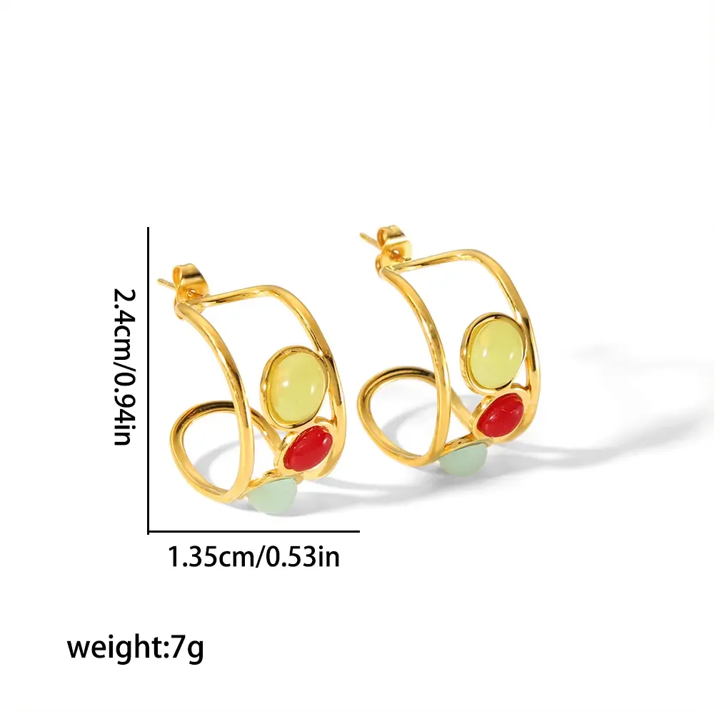 1 Paire De Boucles D'Oreilles Géométriques Creuses En Acier Inoxydable Plaqué Or , Créatives Et À La Mode, Pour Femmes, À Porter Au Quotidien Image2