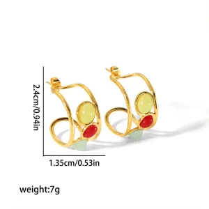 1 Paire De Boucles D'Oreilles Géométriques Creuses En Acier Inoxydable Plaqué Or , Créatives Et À La Mode, Pour Femmes, À Porter Au Quotidien h5 Image2