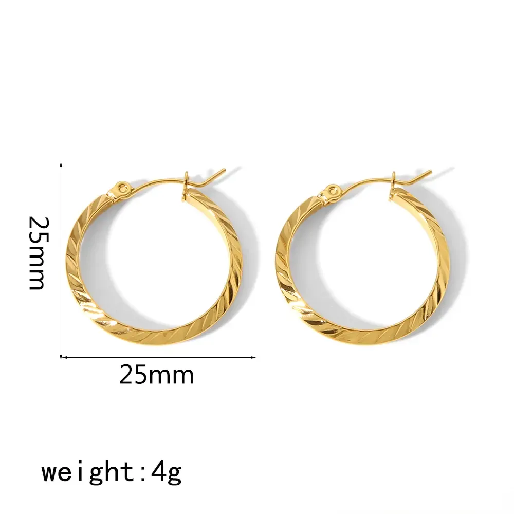 1 Paire De Boucles D'Oreilles Créoles Géométriques Quotidiennes En Acier Inoxydable Plaqué Or  Pour Femme Image2