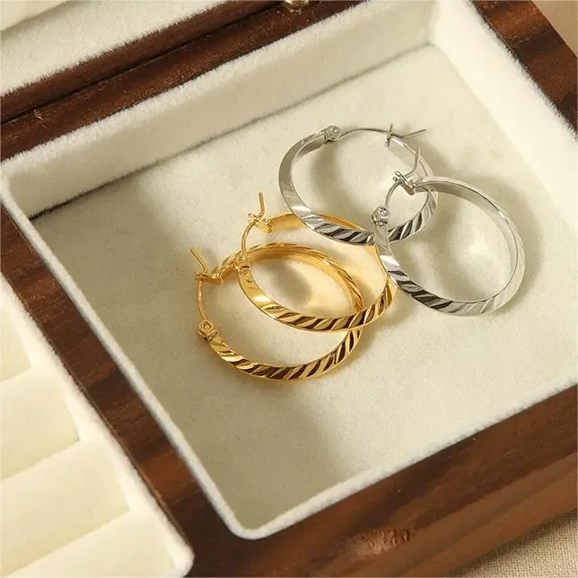 1 Paire De Boucles D'Oreilles Créoles Géométriques Quotidiennes En Acier Inoxydable Plaqué Or  Pour Femme 