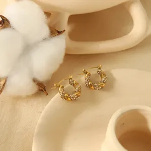 1 Paire De Boucles D'Oreilles Torsadées Classiques En Acier Inoxydable Or  Avec Diamants Pour Femmes À Porter Au Quotidien h5 