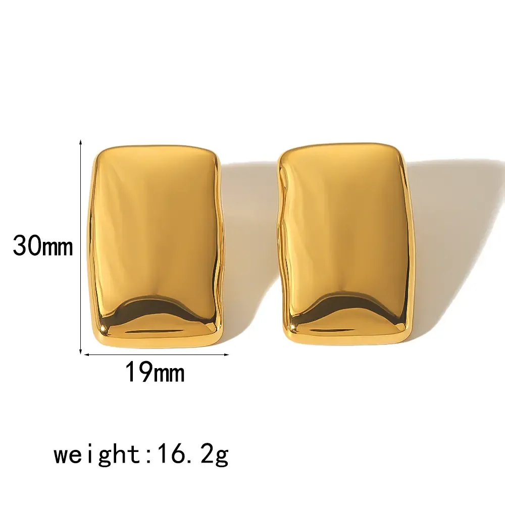 1 Paire De Boucles D'Oreilles Rectangulaires Lisses En Acier Inoxydable Plaqué Or  Personnalisées Pour Bijoux Pour Femmes À Porter Au Quotidien Image2