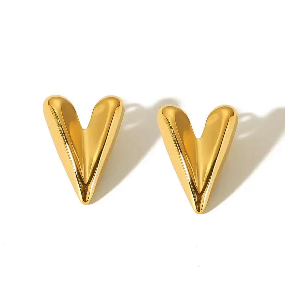 1 Paire De Boucles D'Oreilles Géométriques Tridimensionnelles En Acier Inoxydable Plaqué Or , Simples Et À La Mode, En Forme De Cœur, Pour Un Usage Quotidien Pour Les Femmes Image2