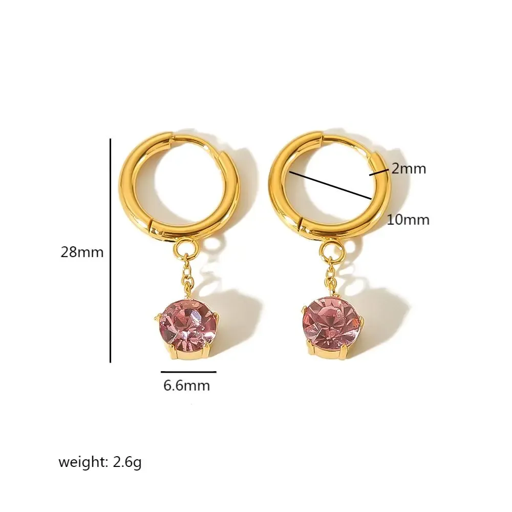 1 Paire De Boucles D'Oreilles Pendantes En Acier Inoxydable Plaqué Or , Simples Et Élégantes, Serties De Griffes De Diamants Ronds Pour Bijoux Pour Femmes À Porter Au Quotidien Image2