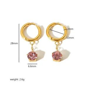 1 Paire De Boucles D'Oreilles Pendantes En Acier Inoxydable Plaqué Or , Simples Et Élégantes, Serties De Griffes De Diamants Ronds Pour Bijoux Pour Femmes À Porter Au Quotidien h5 Image2
