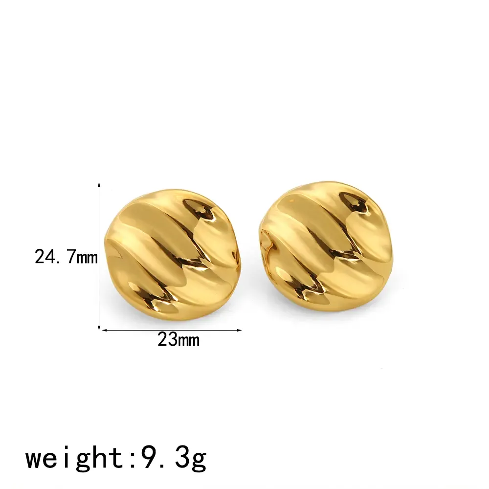 1 Paire De Boucles D'Oreilles Classiques En Acier Inoxydable Plaqué Or  À Texture Géométrique Ronde Et Ridée Pour Bijoux Pour Femmes À Porter Au Quotidien Image2
