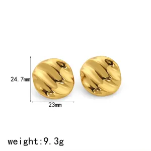 1 Paire De Boucles D'Oreilles Classiques En Acier Inoxydable Plaqué Or  À Texture Géométrique Ronde Et Ridée Pour Bijoux Pour Femmes À Porter Au Quotidien h5 Image2