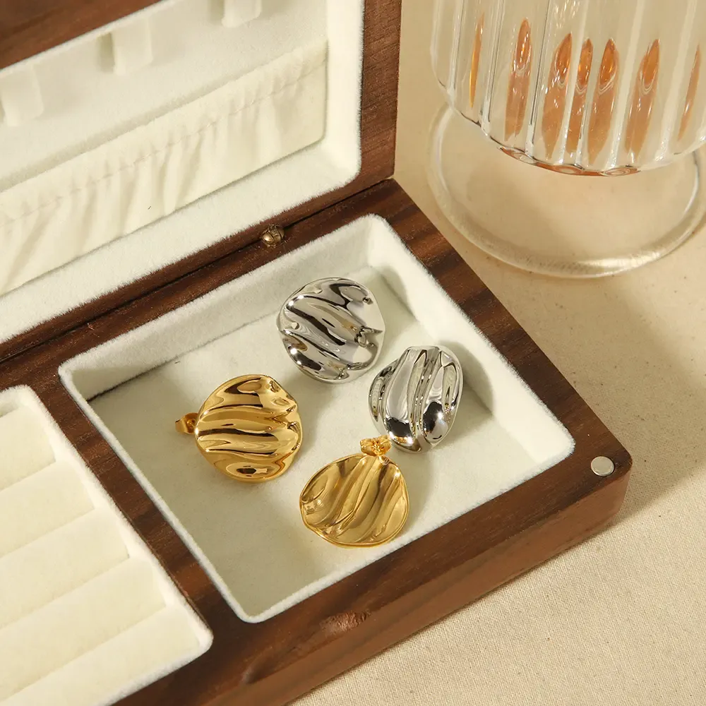 1 Paire De Boucles D'Oreilles Classiques En Acier Inoxydable Plaqué Or  À Texture Géométrique Ronde Et Ridée Pour Bijoux Pour Femmes À Porter Au Quotidien 