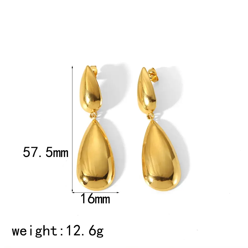 1 Paire De Boucles D'Oreilles Pendantes En Forme De Larme Double Brillante En Acier Inoxydable Plaqué Or , Créatives Et À La Mode Pour Femmes À Porter Au Quotidien Image2