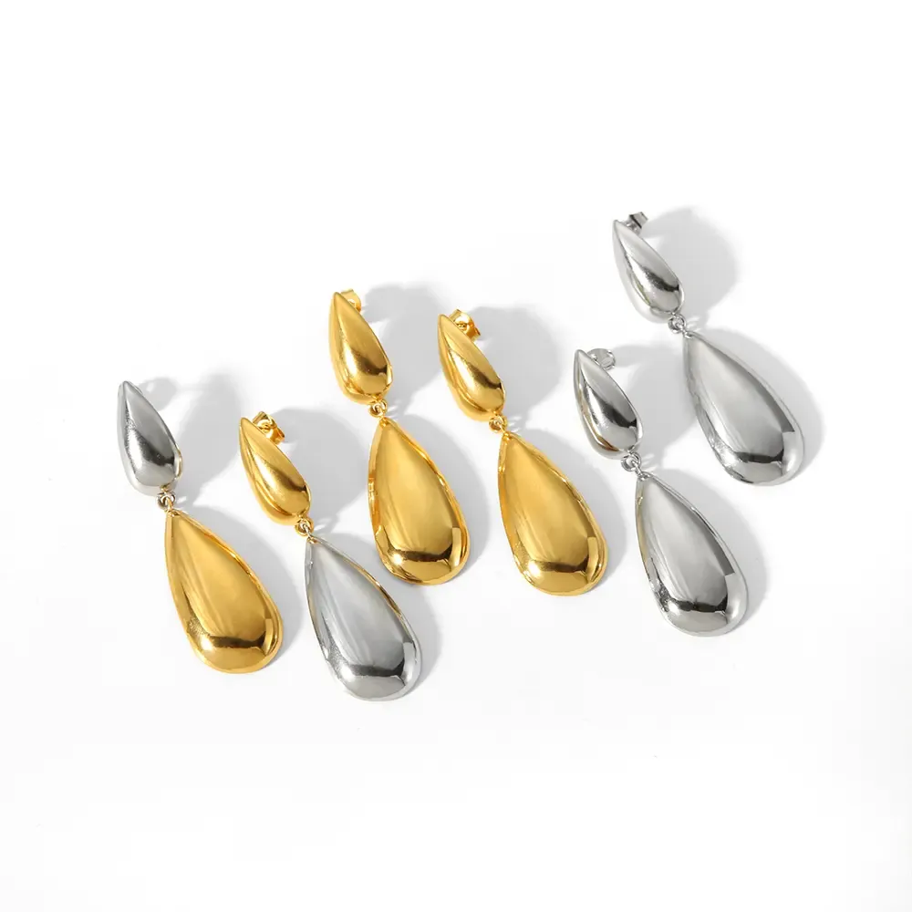 1 Paire De Boucles D'Oreilles Pendantes En Forme De Larme Double Brillante En Acier Inoxydable Plaqué Or , Créatives Et À La Mode Pour Femmes À Porter Au Quotidien 