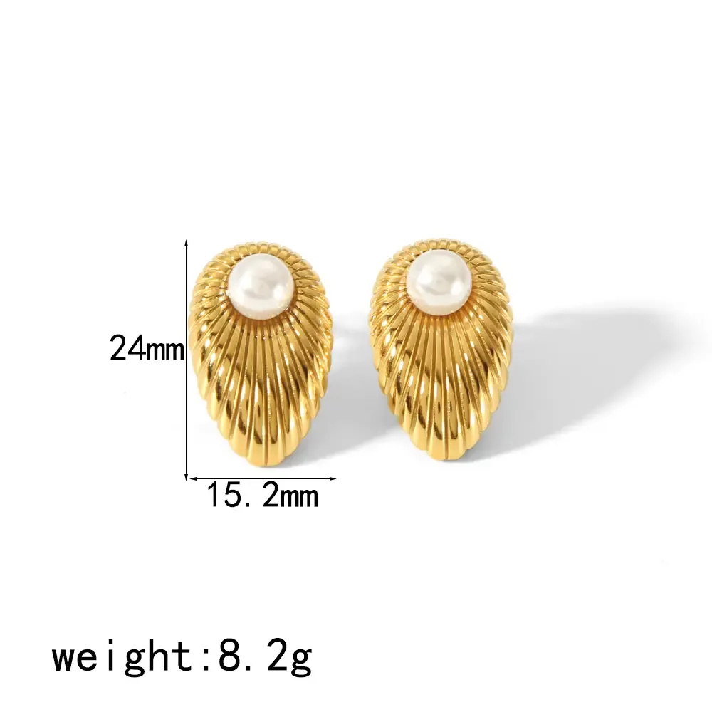 1 Paire De Boucles D'Oreilles À Tige En Acier Inoxydable Plaqué Or , Élégantes Et Stylées, À Rayures Métalliques Et Perles, Pour Femmes, Bijoux À Porter Au Quotidien Image2