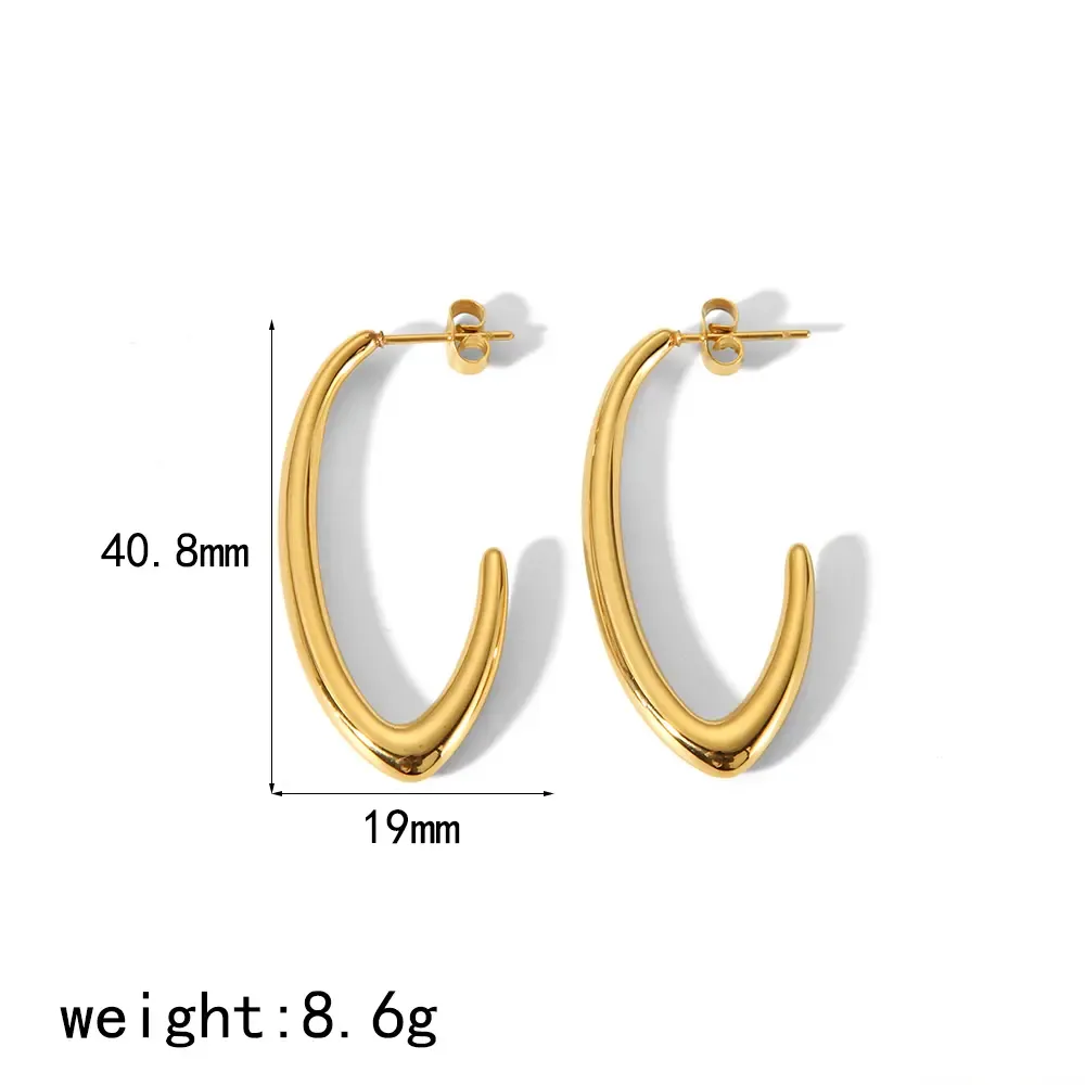 1 Paire De Boucles D'Oreilles Géométriques En Forme De C En Acier Inoxydable Plaqué Or  Personnalisées Pour Bijoux Pour Femmes À Porter Au Quotidien Image2