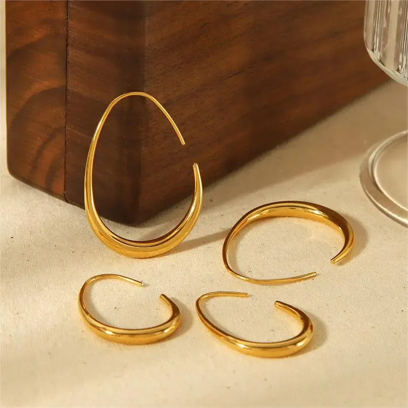 1 Paire De Boucles D'Oreilles Créoles Classiques Géométriques Simples En Acier Inoxydable Plaqué Or Pour Femme