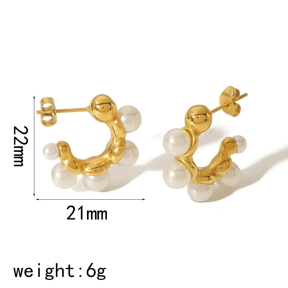 1 Paire De Boucles D'Oreilles Élégantes Et À La Mode En Acier Inoxydable Plaqué Or  Avec Perles Et Pierres Précieuses Pour Femmes À Porter Au Quotidien Image2