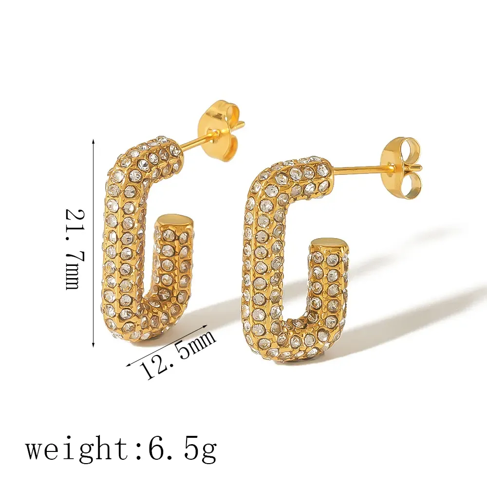 1 Paire De Boucles D'Oreilles Créoles Rétro Géométriques Plaquées Or Avec Strass Pour Femme, Série Luxueuse Image2
