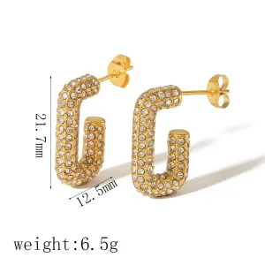 1 Paire De Boucles D'Oreilles Créoles Rétro Géométriques Plaquées Or Avec Strass Pour Femme, Série Luxueuse h5 Image2