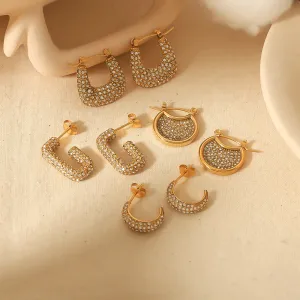 1 Paire De Boucles D'Oreilles Créoles Rétro Géométriques Plaquées Or Avec Strass Pour Femme, Série Luxueuse h5