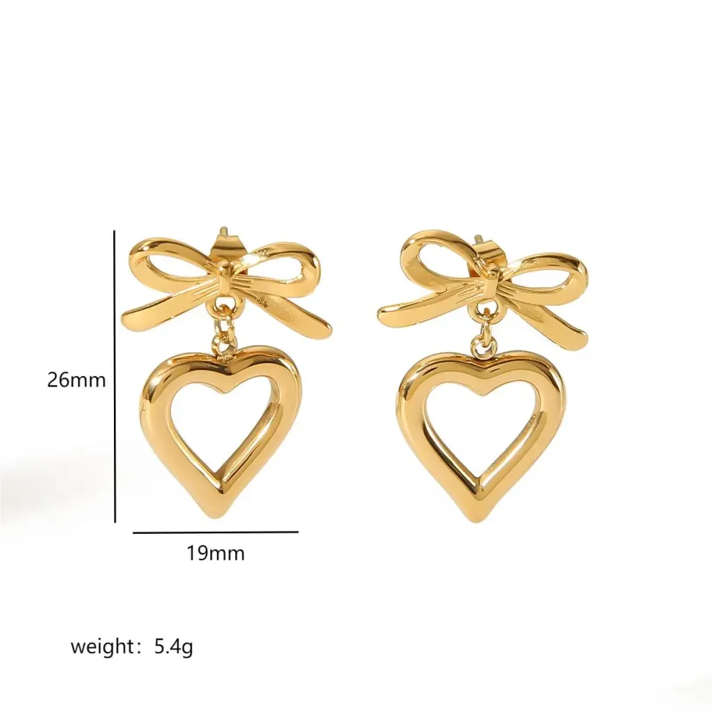 1 Paire De Boucles D'Oreilles Pendantes Classiques En Forme De Cœur, En Acier Inoxydable Plaqué Or, Pour Femme. Image2
