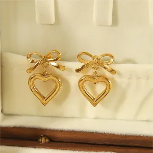 1 Paire De Boucles D'Oreilles Pendantes Classiques En Forme De Cœur, En Acier Inoxydable Plaqué Or, Pour Femme. h5 