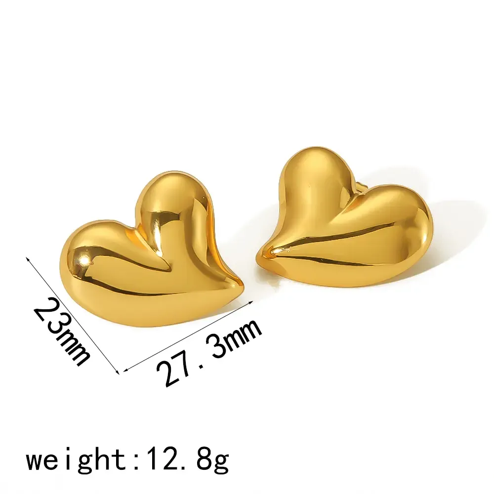 1 Paire De Boucles D'Oreilles Classiques En Acier Inoxydable Plaqué Or  En Forme De Cœur Brillant Asymétrique Pour Femme À Porter Au Quotidien Image2