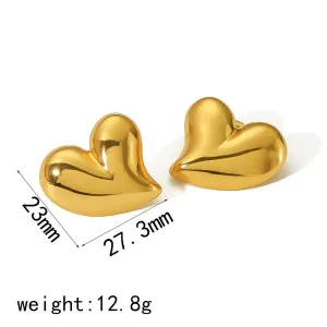 1 Paire De Boucles D'Oreilles Classiques En Acier Inoxydable Plaqué Or  En Forme De Cœur Brillant Asymétrique Pour Femme À Porter Au Quotidien h5 Image2