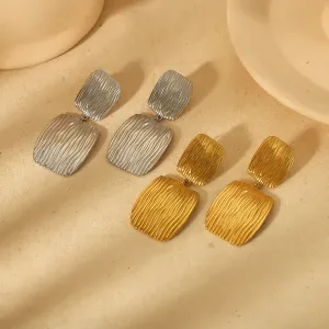 1 Paire De Boucles D'Oreilles Pendantes Carrées Géométriques À Texture Rayée En Acier Inoxydable Plaqué Or  À Personnalité Exagérée, Adaptées Au Port Quotidien Des Femmes h5 
