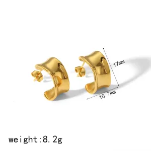 1 Paire De Boucles D'Oreilles Classiques En Acier Inoxydable Plaqué Or En Forme De C Polies Pour Femmes, Bijoux Quotidiens h5 Image2