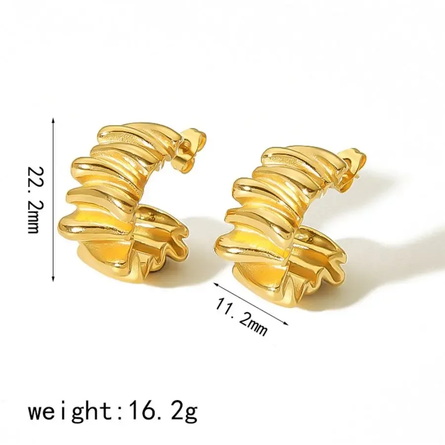 1 Paire De Boucles D'Oreilles À Tige En Acier Inoxydable Plaqué Or Pour Femme, Série Simple, Couleur Unie Image2