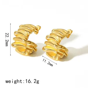 1 Paire De Boucles D'Oreilles À Tige En Acier Inoxydable Plaqué Or Pour Femme, Série Simple, Couleur Unie h5 Image2