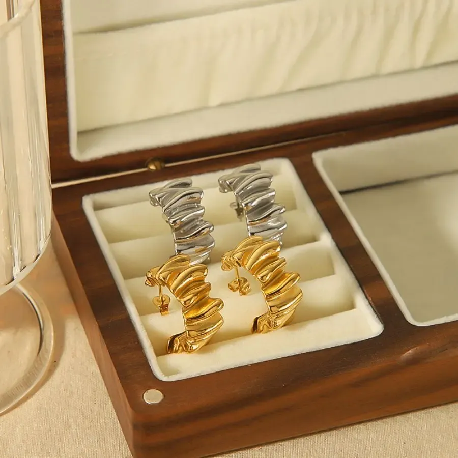 1 Paire De Boucles D'Oreilles À Tige En Acier Inoxydable Plaqué Or Pour Femme, Série Simple, Couleur Unie
