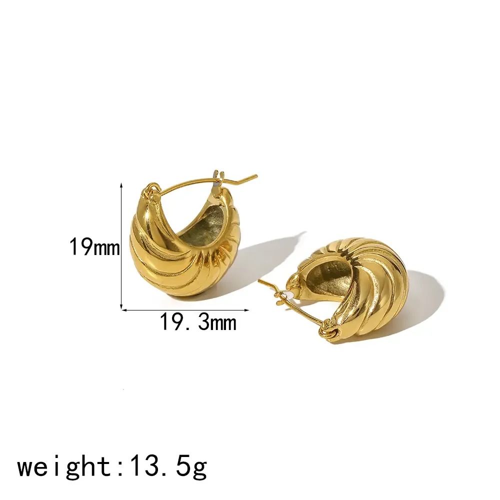1 Paire De Boucles D'Oreilles Créoles Classiques En Acier Inoxydable Plaqué Or Pour Femmes À Porter Au Quotidien Image2