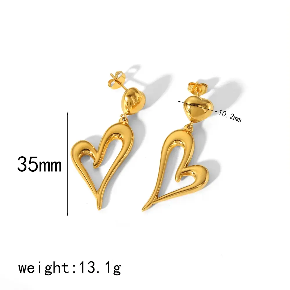 1 Paire De Boucles D'Oreilles Pendantes D'Amour Personnalisées En Acier Inoxydable Plaqué Or , Adaptées Au Port Quotidien Des Femmes Image2