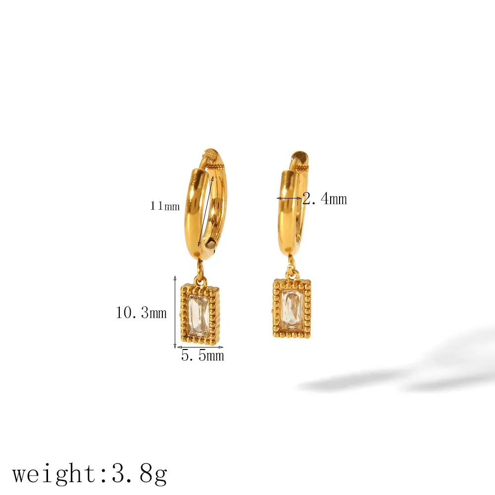 1 Pièce De Boucles D'Oreilles Pendantes Carrées Géométriques En Forme De Cœur En Acier Inoxydable Plaqué Or Classiques Pour Femmes À Porter Au Quotidien Image2