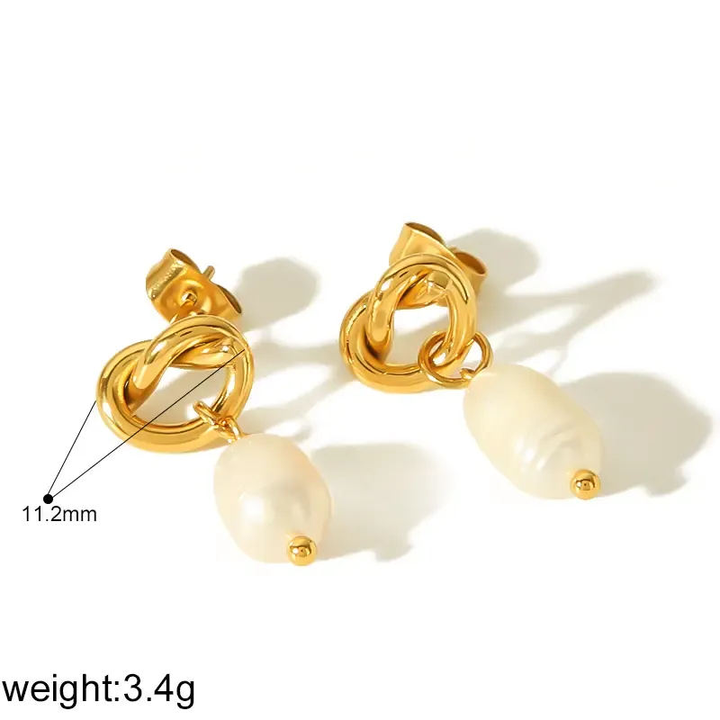 1 Paire De Boucles D'Oreilles Créatives Et Exquises En Acier Inoxydable Plaqué Or En Forme De 8 Nœuds En Perles Pour Un Usage Quotidien Pour Les Femmes Image2