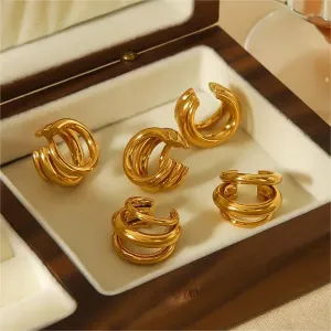 1 Pince D'Oreille Géométrique Brillante En Acier Inoxydable Plaqué Or, À La Fois Créative Et Tendance, Pour Femme, À Porter Au Quotidien. h5