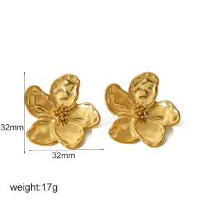 1 Paire De Boucles D'Oreilles Personnalisées En Acier Inoxydable Plaqué Or En Forme De Fleur Martelée Pour Un Usage Quotidien Pour Femme h5 Image2