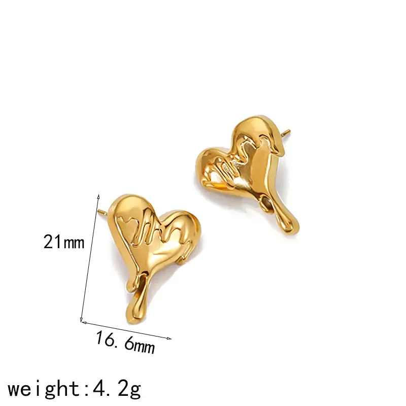 1 Paire De Boucles D'Oreilles Puces Classiques En Forme De Cœur, En Acier Inoxydable Étanche, Pour Femmes, De La Collection Simple Series. Image2