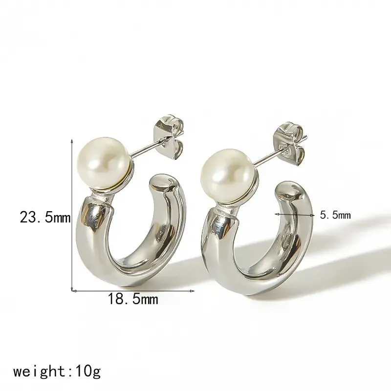1 Paire De Boucles D'Oreilles À Tige Géométriques Simples En Acier Inoxydable Plaqué Or Avec Perles Artificielles Pour Femmes h5Image2